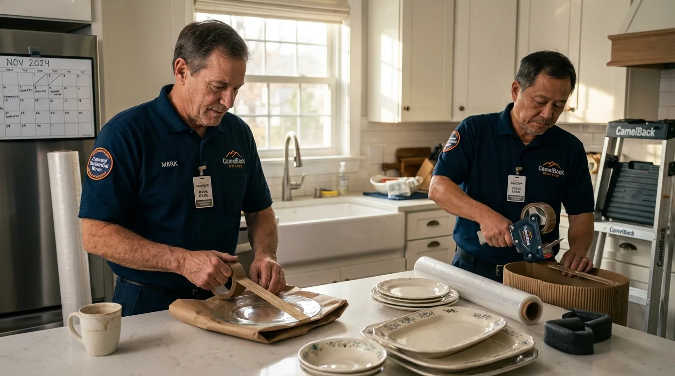 Professional crew packing kitchen dishware in Boonville, NY